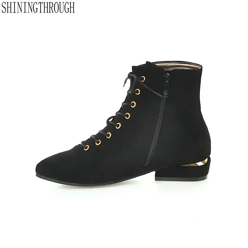 

2019 Fashion Erogenous Round Toe Ankle 2.5cm Low Heel Boots Comfortable Boots High Heels Women Boots Large Size 34-43