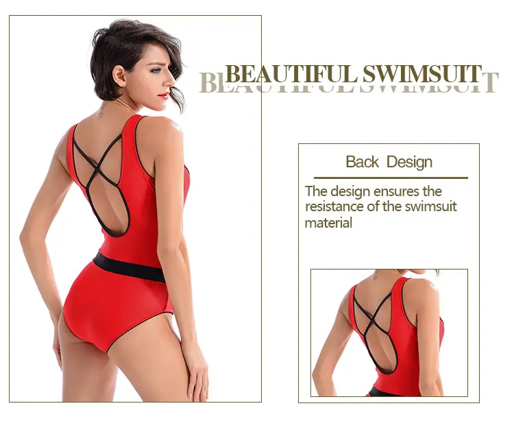 Сексуальный дешевый винтажный брендовый Одноцветный красный купальник-борцовка с молнией сзади в стиле пэчворк, спортивный цельный женский купальник, купальник