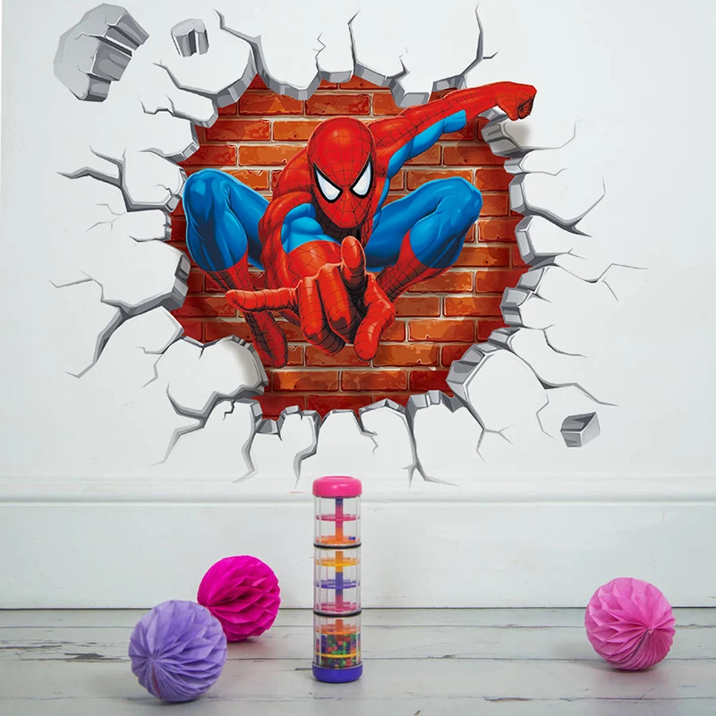 Marvel Movie Spiderman 3Dview Wall Stickers For Kids Rooms Boys Gifts accessories Through Wall Decals Home Decor Mural 45*50cm Marvel Movie Spiderman 3Dview Wall Stickers For Kids Rooms Boys Gifts accessories Through Wall Decals Home Decor Mural 45*50cm