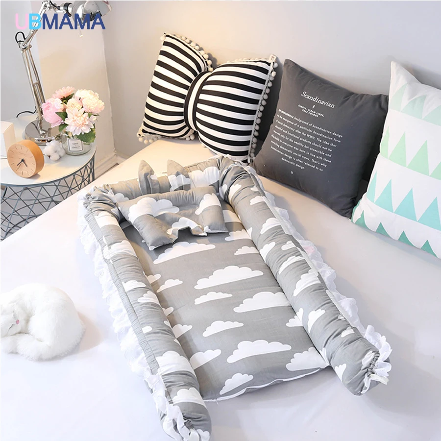 Dorminhoco do Bebê Recém-nascidos de Algodão Rendas de Alta Viagem Simples Lindo Travesseiro Dobrável Portátil Stripde Qualidade Sólida Berço Cama Macia 24 dorminhoco do bebê Recém-nascidos de algodão Rendas