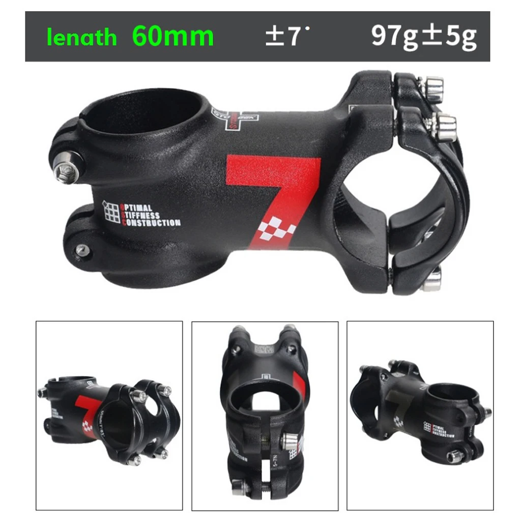 Bike Stem 7 Degree Aluminum Alloy Fixed 31.8mm Cycling Mountain Handlebar Stem Riser Black 60/70/80/90/100/110mm