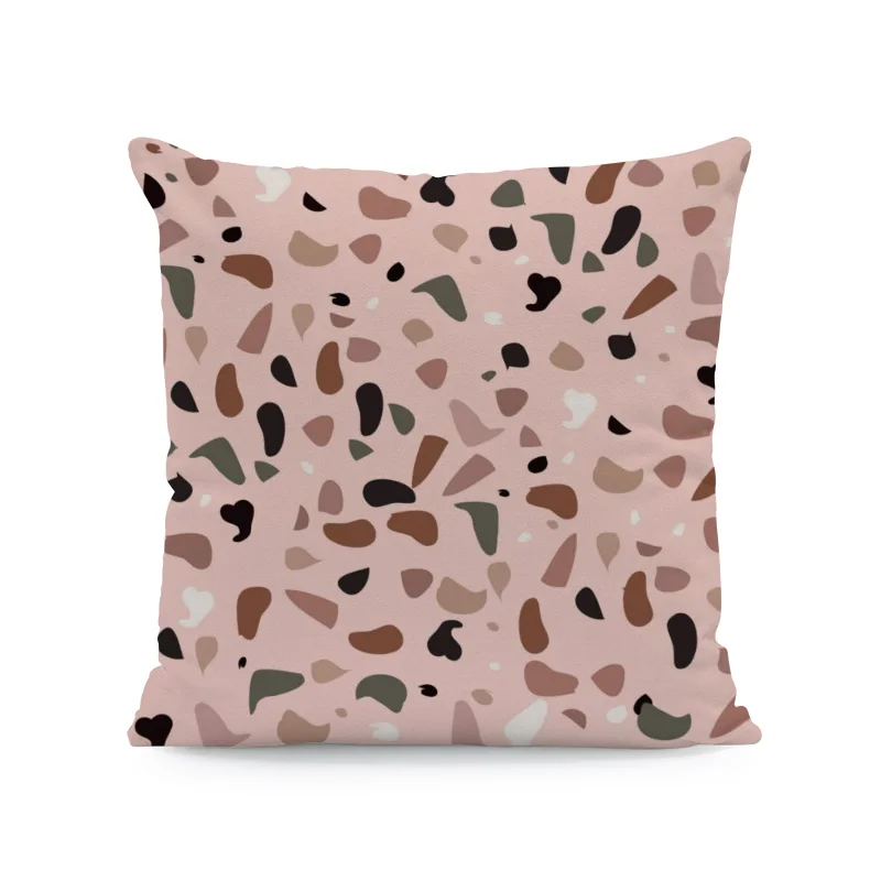 Fashion Literary Terrazzo Hug Pillow Stone Shard Stitching Pattern Comfortable Cushion Cover 45Cm Peach Skin Decorative Bedroom - Color: 11