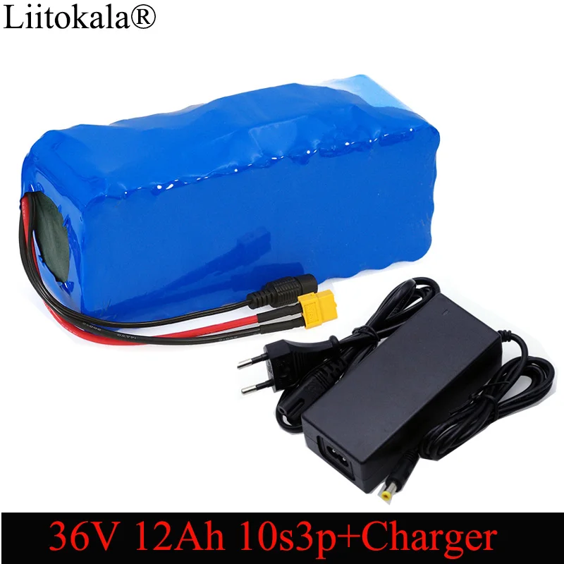 

Liitokala 36V 12Ah 18650 Li ion Battery pack High Power XT60 plug Balance car Motorcycle Electric Bicycle Scooter BMS+Charger