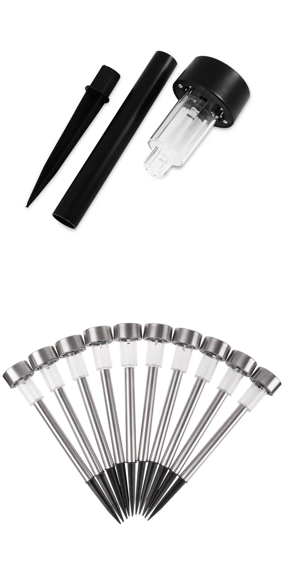 Outdoor LED Solar Garden Light Lawn Lamps Stainless Steel Pathway Stakes Disk Spike Landscape Lighting for Yard Ground Street (10)