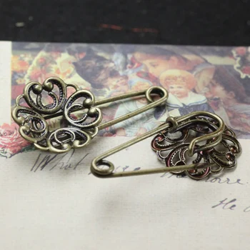 

35mm lenght antique bronze plated vintage style flowers brooch pin base blank tray settings diy jewelry (50 pieces/lot) cy567
