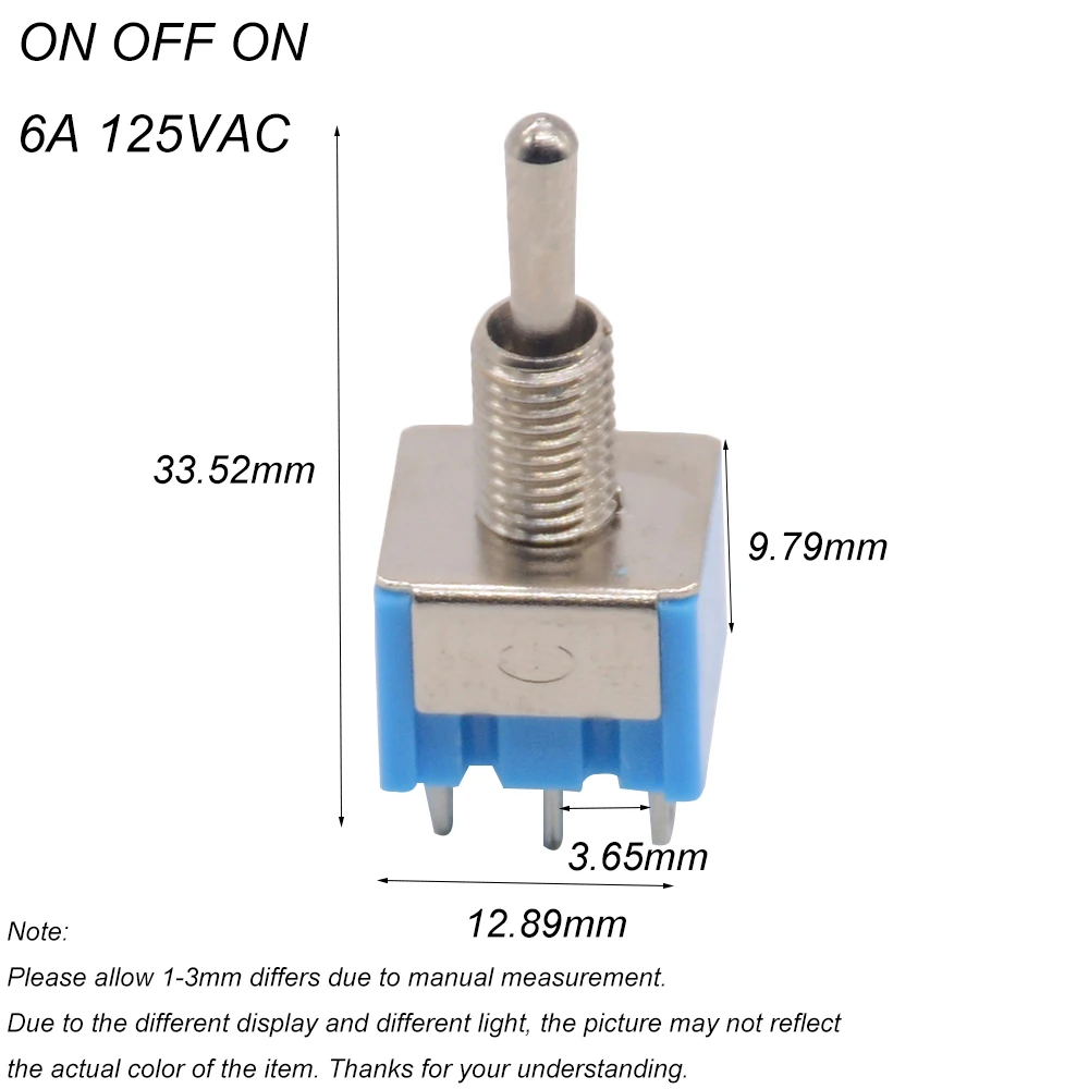 Mini interruptor de palanca MTS-203, ON-OFF-ON, 6 polos