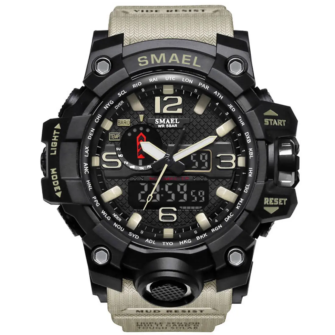 SMAEL военный светодиодный цифровые часы для мужчин лучший бренд класса люкс известный спортивные часы мужские часы электронные наручные часы Relogio Masculino - Цвет: khaki