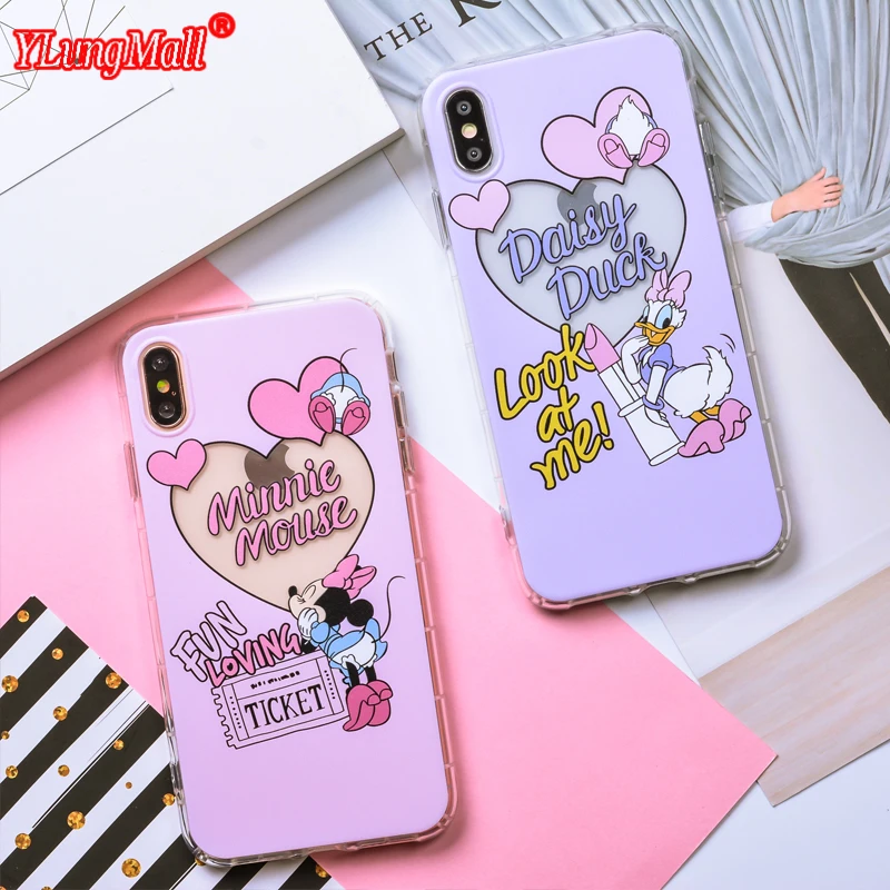 

Cartoon Lovely Daisy Duck Minnie Mouse Tpu Case for iPhone Xs Max Soft Protector Case for iPhone Xr X 6 8 6s 7 Plus Back Cover