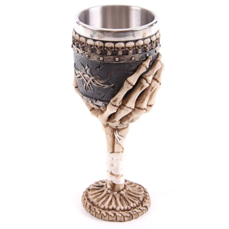 

3D Skull Mug Goblet Wine Cup Dragon Bone Skull Skeleton Arm Double Wall Resin Stainless Steel Drinking Mugs