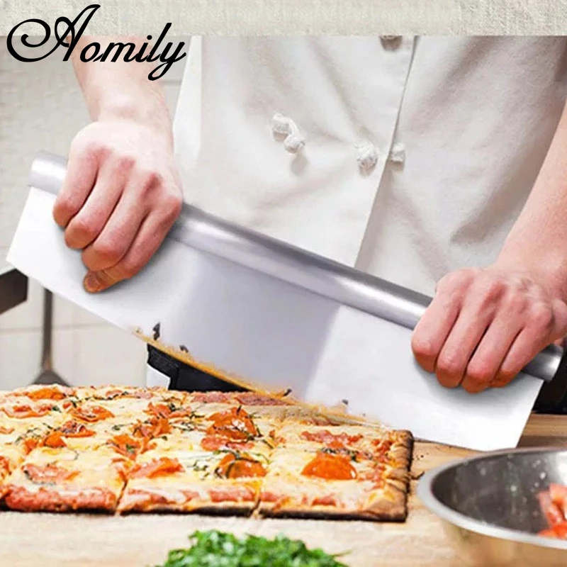 

Aomily Stainless Steel Pizza Cutter Home Canteen Kitchen Party Pastry Rocker Blade Rocking Pizza Cutter Kitchen Accessories