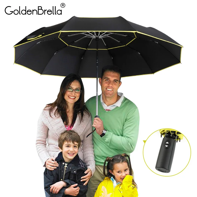 Baratos Paraguas de alta calidad de 120cm totalmente automático para hombre lluvia mujer doble capa 3 paraguas plegable de regalo de negocios paraguas a prueba de viento