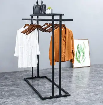 中島棚床衣料品店のディスプレイスタンド。複列サイド棚平行棒側hangers.089