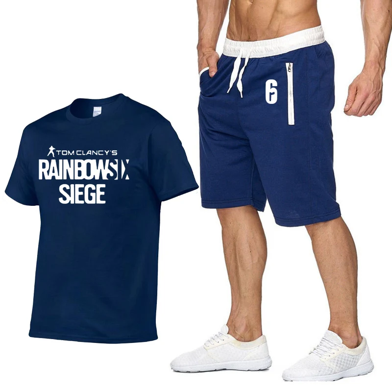 Летняя модная мужская футболка с принтом радуги Six Siege, футболки в стиле хип-хоп Harajuku, хлопковая футболка высокого качества, футболки, штаны, костюм