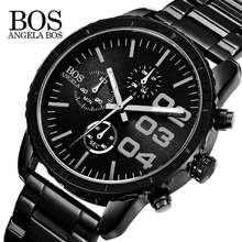 ANGELA BOS Chronograph Stop Watch Sport Quartz-watch Stainless Steel Mens Watches Top Brand Luxury Wristwatch Watches Men Clock