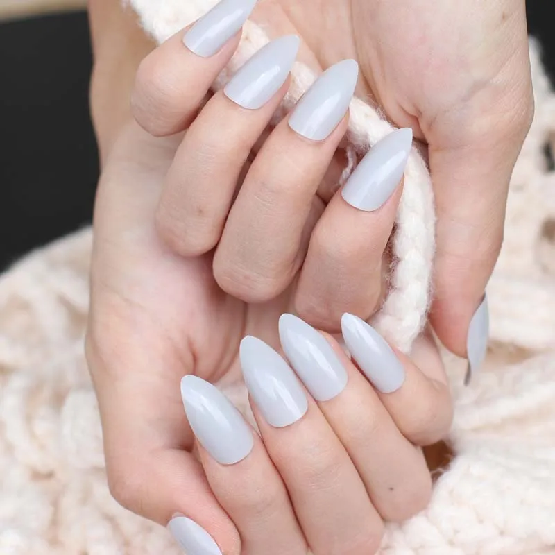 

2019 24pcs The New Solid color pointed hand finger false nail.Fashion must be Light gray C25