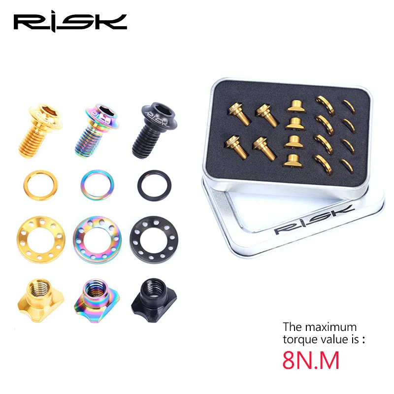 

RISK Titanium Alloy Road Bike Brake Block Fixed Screw Kit Lightweight Bicycle V Brake Blots Nut Gasket Cycling Parts