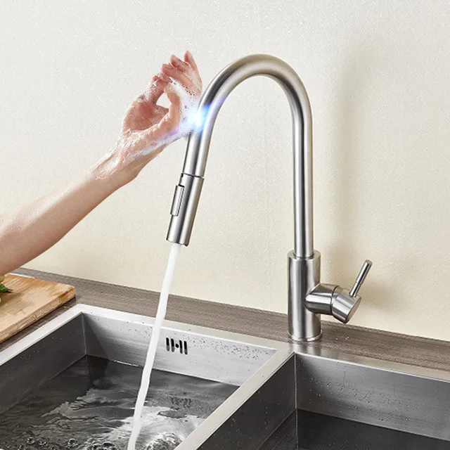 Best Offers Brushed Nickle Pull Out Kitchen Faucet with Sense Fuction Single Lever Brass Hot and Cold Water Bathroom Kitchen Mixer Crane Tap Best Offers Brushed Nickle Pull Out Kitchen Faucet with Sense Fuction Single Lever Brass Hot and Cold Water Bathroom Kitchen Mixer Crane Tap