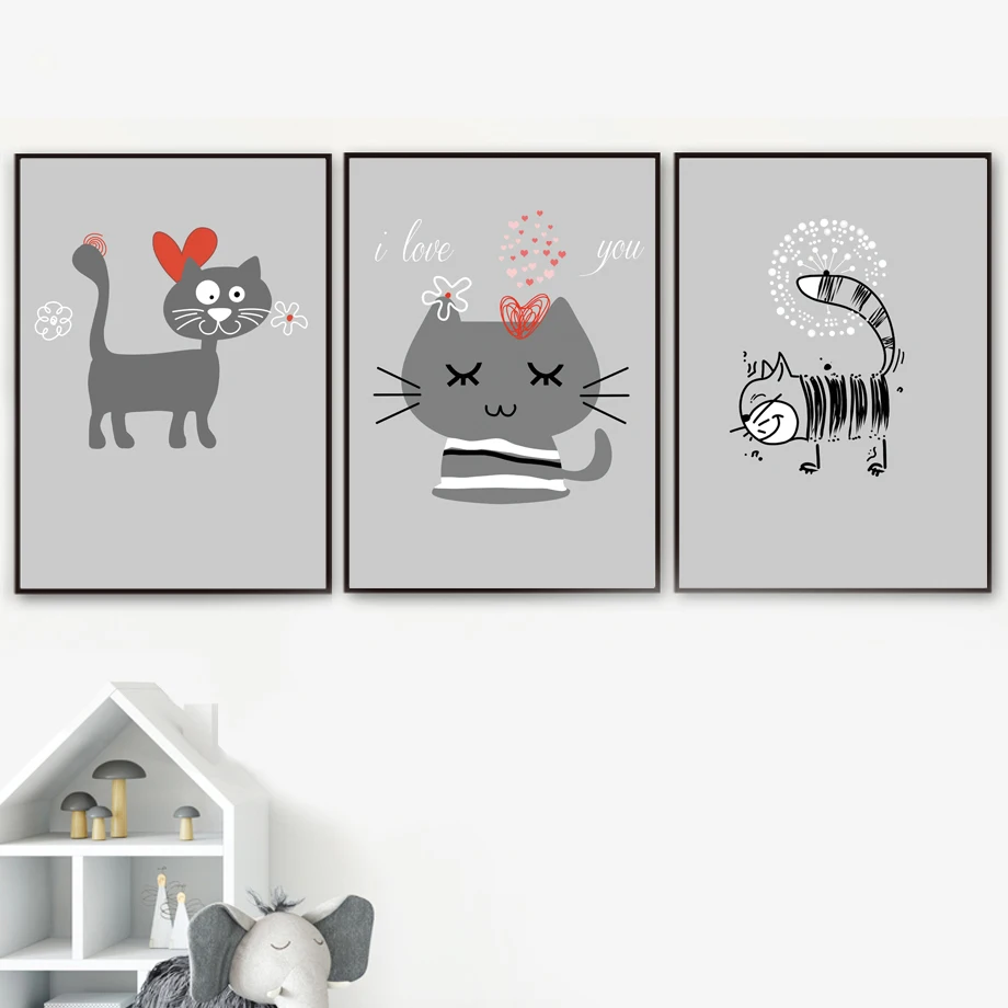 

Cartoon Cat Love Canvas Painting Posters And Prints Wall Art Canvas Prints Wall Painting Nordic Style Kids Decoration Pictures