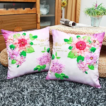 

45x45cm 3D DIY Flower Fabric Ribbon Embroidery Kit Pillow Cover Set Handcraft DIY Handmade Needlework Art Home Decor Gift
