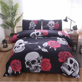 

Bedding Set Queen Size Black 3D White Rose Skull King Detonation Model No Sheets Three-piece Set Twin Duvet Cover XHS0070