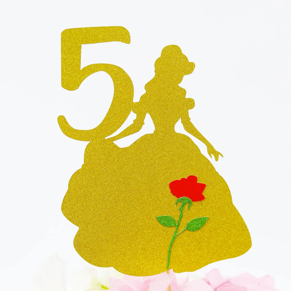 Belle торт Топпер блестящая бумага Красавица и Чудовище торт Топпер День рождения украшения для вечеринок принцессы Белль Топпер