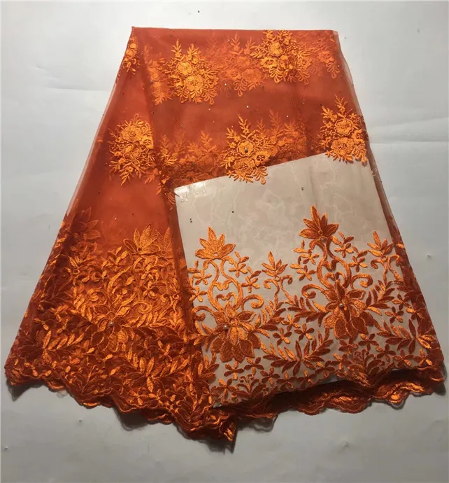 

2019 Hot Selling African Tulle Lace Fabric French Net Lace Fabric Embroidered Mesh Lace Fabric For Wedding Dress Orange (JY-2-19
