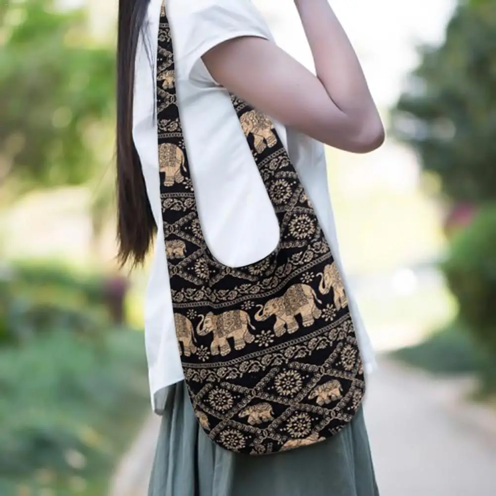 

Ethnic Style Women Bag Shopping Bag Elephant Printed Linen Bag Large Capacity Bucket Bag Travel Holiday Commemorative Backpack