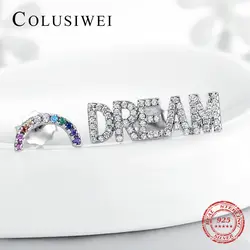 Лидер продаж Мода Многоцветный мечта письмо серьги «Радуга» Шарм 925 пробы серебряные серьги гвоздики для женщин Jewelry Bijoux