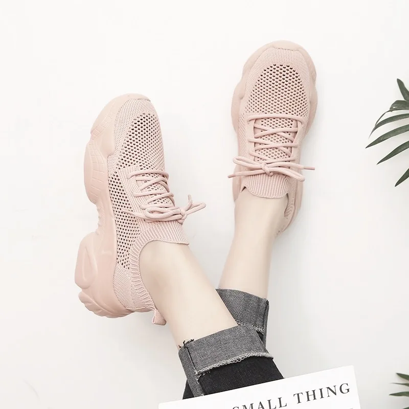

2019 New Spring Platform Sneakers Flying Line Knitting Designer Women Shoes Casual Female Flats Vulcanized Shoes for Woman