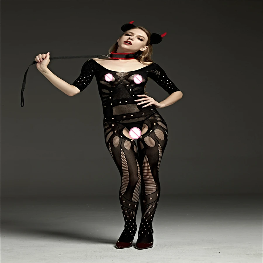 Черная открытая промежность сексуальная одежда распутные женские эротические костюмы порно женское Сексуальное белье сетчатые боди с чулками платье
