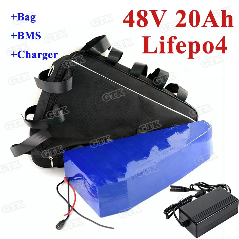 ГТК 48V 20Ah LiFepo4 батарейный блок для сауны треугольной формы с BMS для 48V 1000w электрический велосипед E-велосипед Скутер+ 3A Зарядное устройство+ сумка