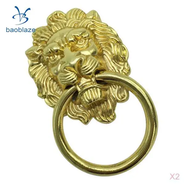 PACK 2PCS Lion Head Design Door Cabinet Handles Drawer Cupboard Wardrobe Pull Ring