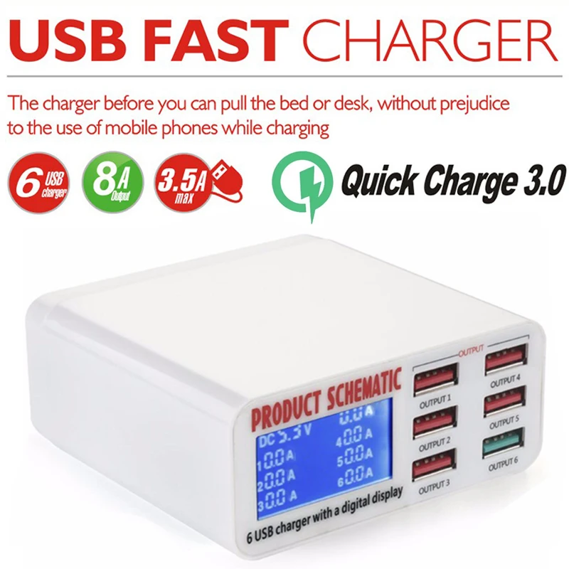

Quick Charge 3.0 USB Led Display Fast Travel Wall Charger Adapter Charging for Samsung Apple iPhone Ipad Google LG HTC Socket