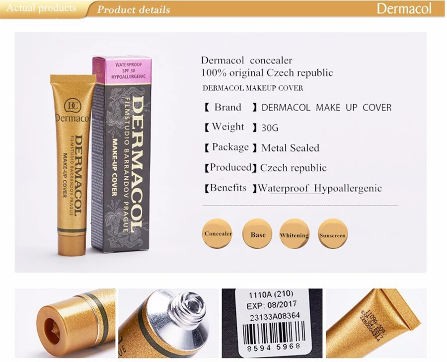 dermacol all in one powerful hollywood grade waterproof concealer and foundation base make up