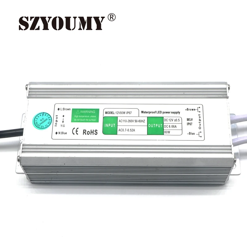 SZYOUMY DC 12 В 80 Вт 6 66 A Водонепроницаемый IP67 электронный светодиодный драйвер для