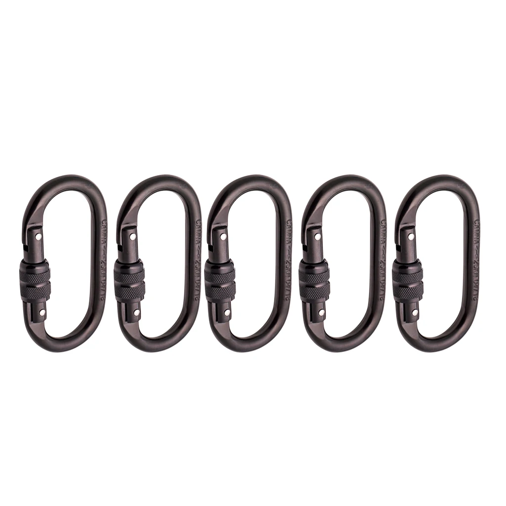5pcs/set Rock Climbing Oval Shape 25KN Screw Locking Carabiner Hook for Outdoor Rappelling Rescue 11 x 6cm CE certified 5pcs/set Rock Climbing Oval Shape 25KN Screw Locking Carabiner Hook for Outdoor Rappelling Rescue 11 x 6cm CE certified