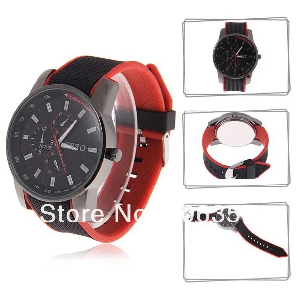30PCS// EMS/// Stylish SBAO S167 Men's Round Dial Quartz Hours Analog Rubber Band Wrist Watch - Black and Red/White/Orange | Наручные