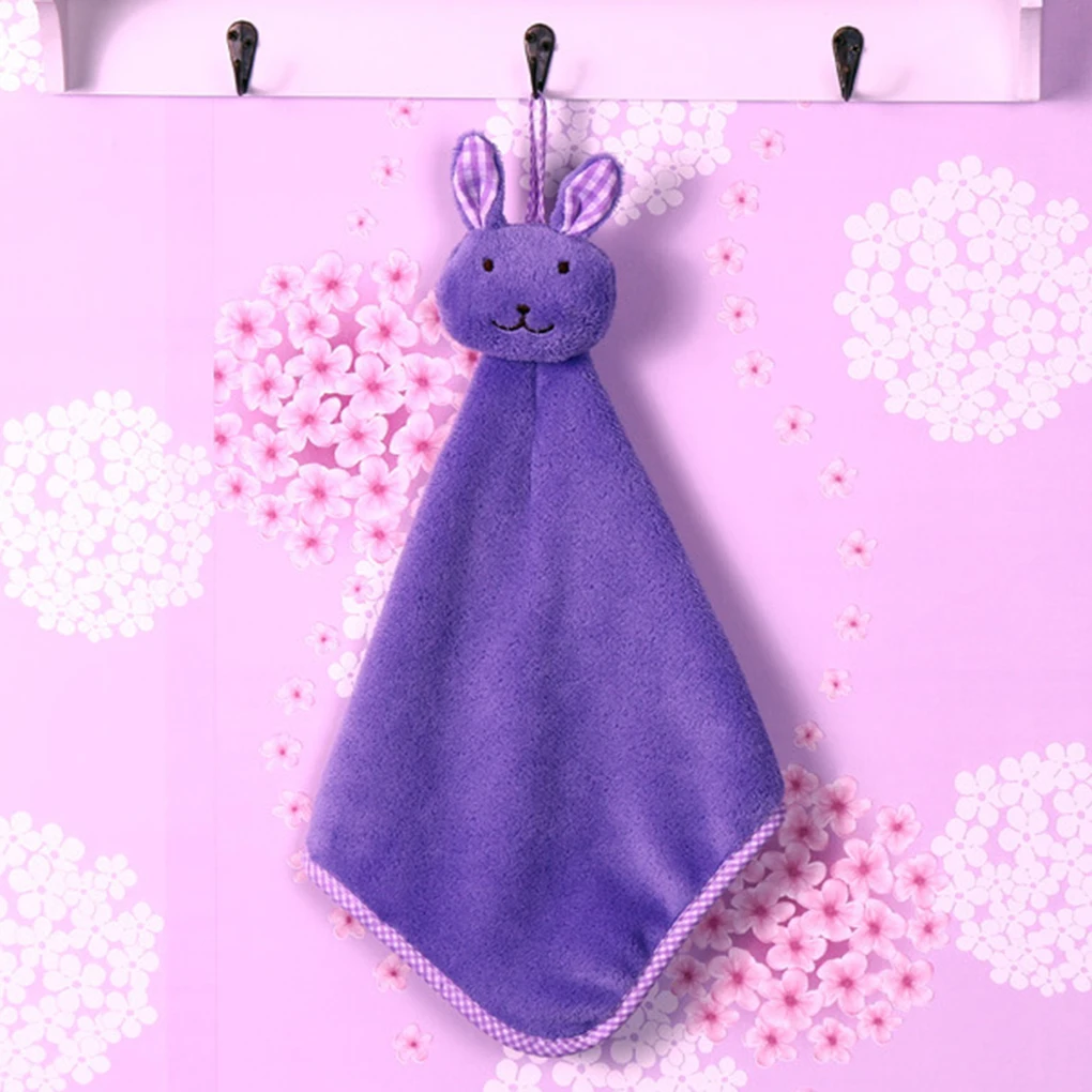 Мультяшное Коралловое бархатное полотенце с кроликом, сухое кухонное полотенце для рук, кухонная вешалка для полотенец в ванную комнату