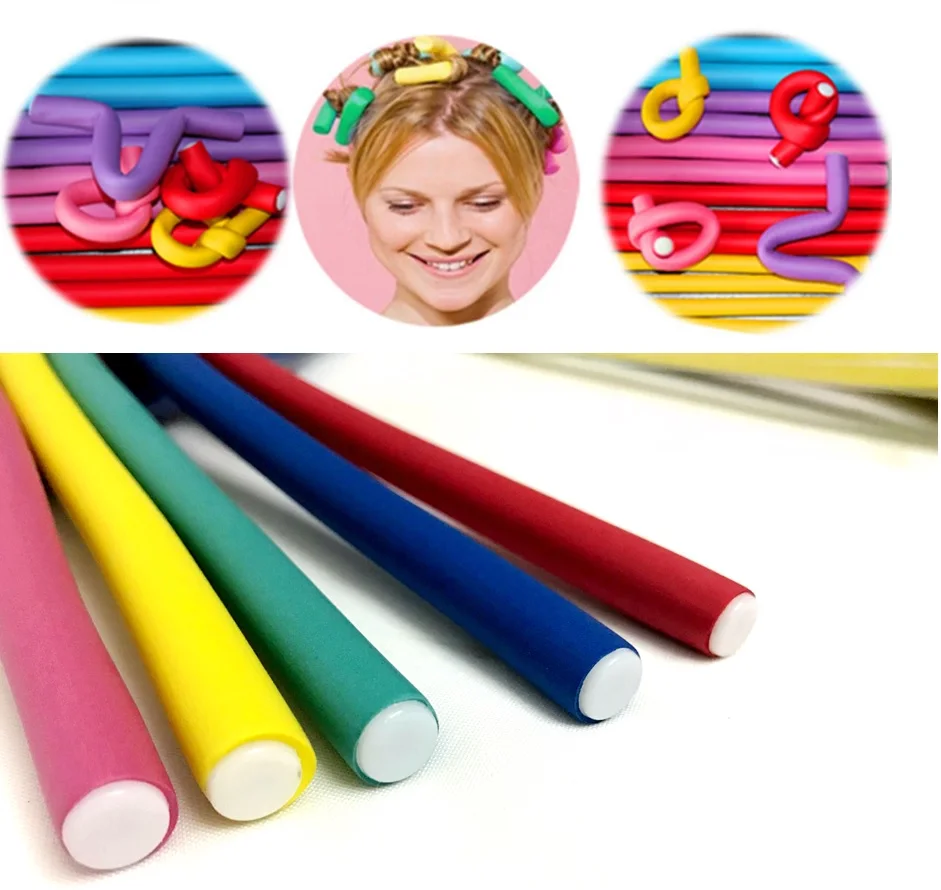 40Pcs Soft Rubber Hair Roller Plastic Hair Curlers Curling Flexi Rods