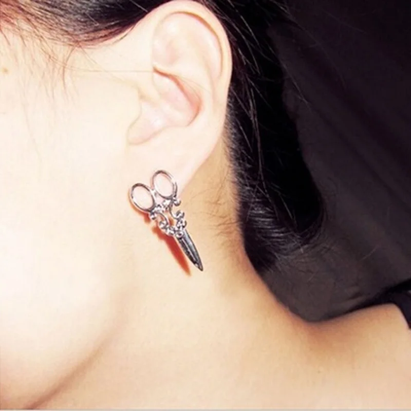 1Pair Punk Design Unique Scissors Shape Ear Stud Women Girls Fashion Earring Accessories Women Jewelry 2 Colors