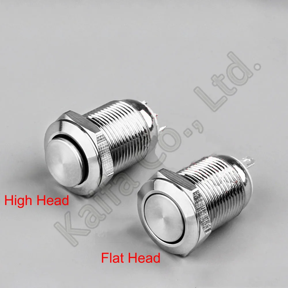

10/12MM 3P Panel Hole Metal Button Switch Latching Power Push Button Flat/High Head Self Locking/ Reset soldering IP67 1NO1NC