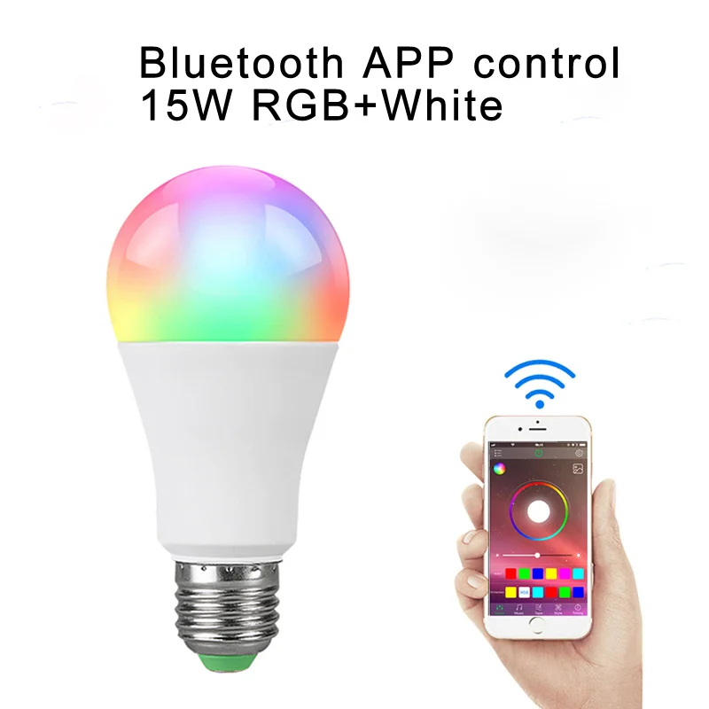 С регулируемой яркостью Bluetooth APP Управление RGB светодиодный лампы E27 RGBW/RGBWW AC85-265V Беспроводной светодиодный светильник ИК-пульт дистанционного управления Управление смарт-лампа для дома - Испускаемый цвет: Bluetooth RGBW 15W