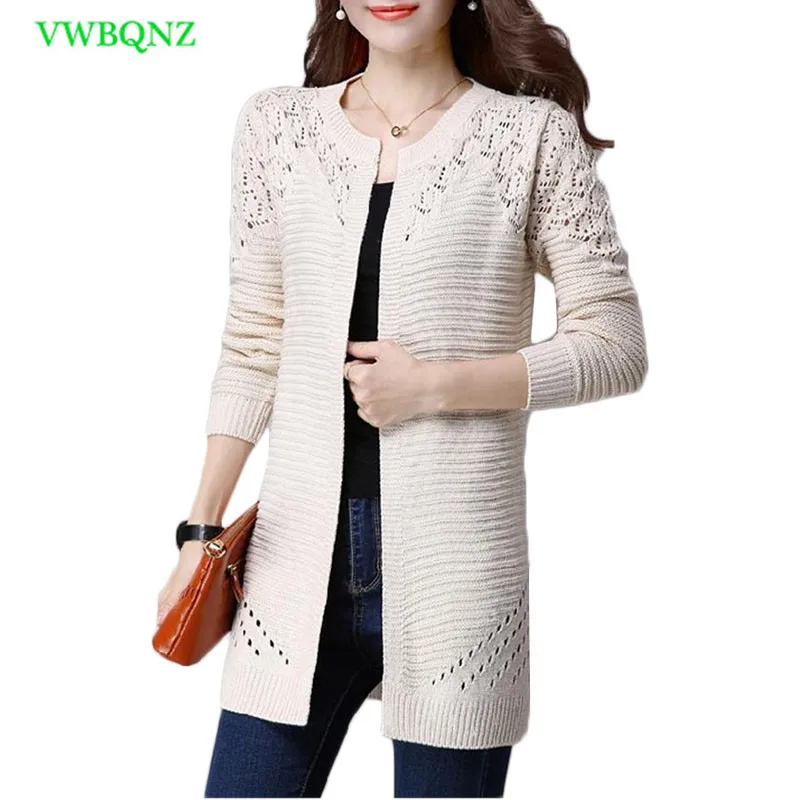 Женский осенне-зимний Кардиган больших размеров, свитер и длинные шерстяные свитера, облегающие вязаные кардиганы 3XL A697 - Цвет: creamy-white
