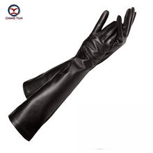Long glove fashion sheepskin leather black gloves