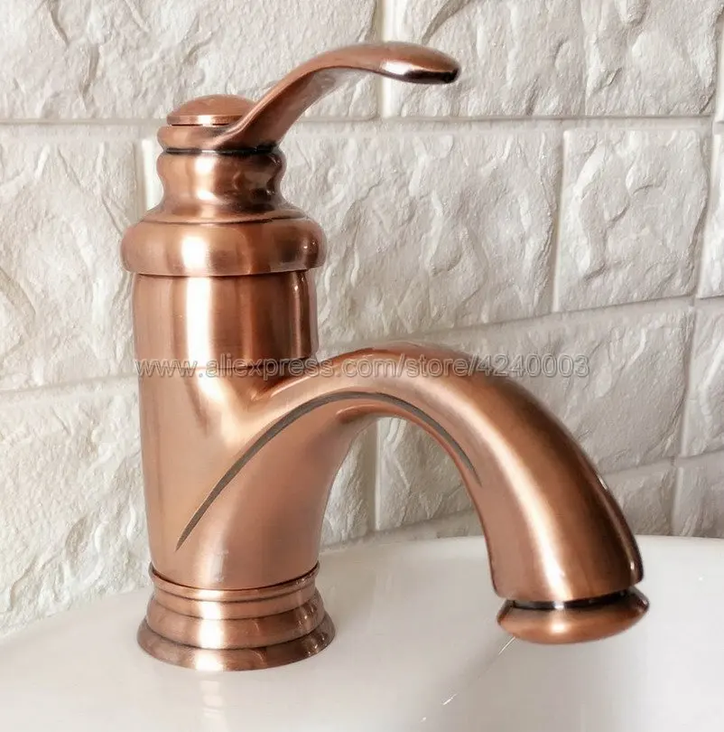 Antique Red Copper Bathroom Basin Faucet Brass Hot and Cold bathroom Sink Mixer Taps Knf391