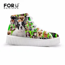 Forudesigns, милое животное Бостон терер принты Для женщин обувь на платформе с высоким берцем Модные повседневные туфли на плоской подошве для женщин; Для женщин на шнуровке