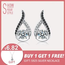 Vintage Genuine 925 Sterling Silver Female Earring Fine Jewelry Water-Drop Engagement Stud Earrings for Women T004