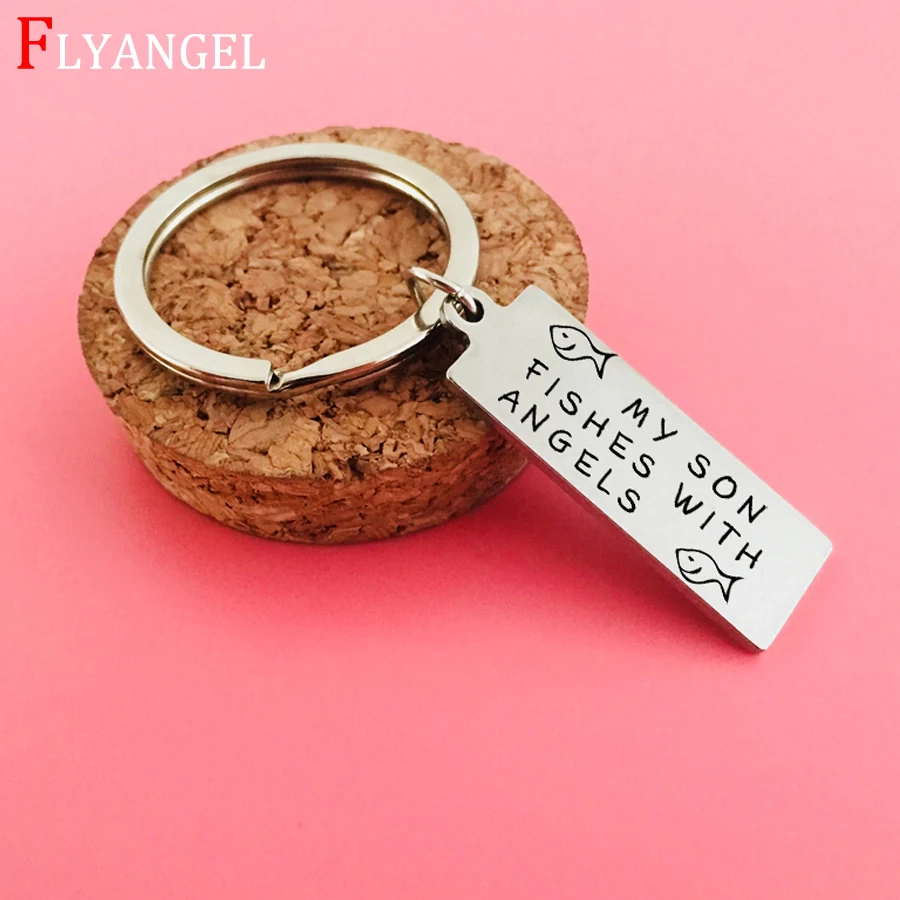 Novel Accessories Keyring Engraved My Son Fishes with Angels For Commemorate Gifts Keychain