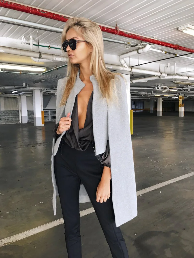 Long Gray De Printemps Blazer Personnalisé Cape Poncho Ouverte pink Deux Avant Femmes Manteau Enbeautter Tranchée Manteaux Pièce Faux Costumes w7TSxq1f