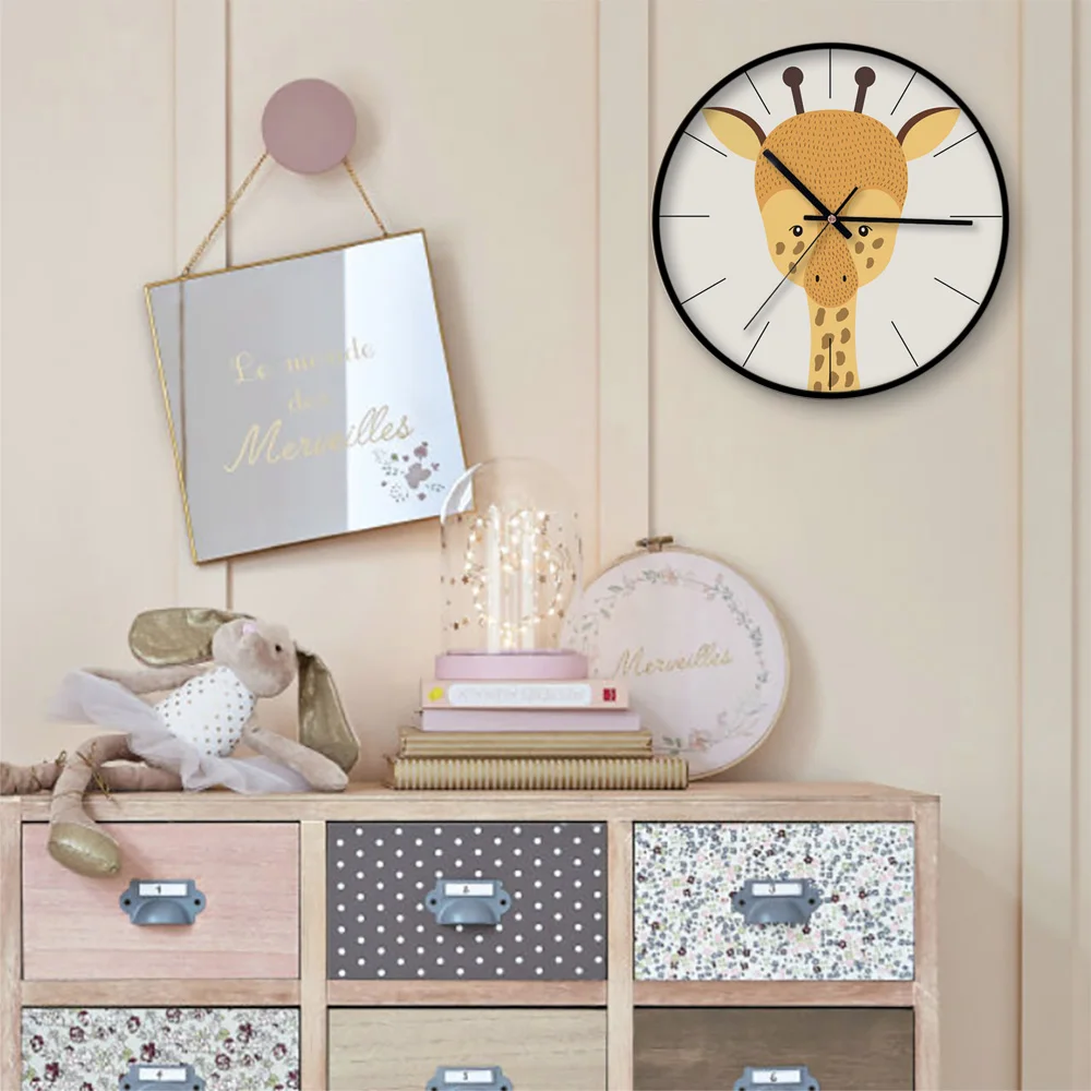 

Quartz Silent Large 12 inch Metal High Quality Wall Clock Deer Giraffe Patterns for Wall Decor Kids Room Nursery Room Nordic